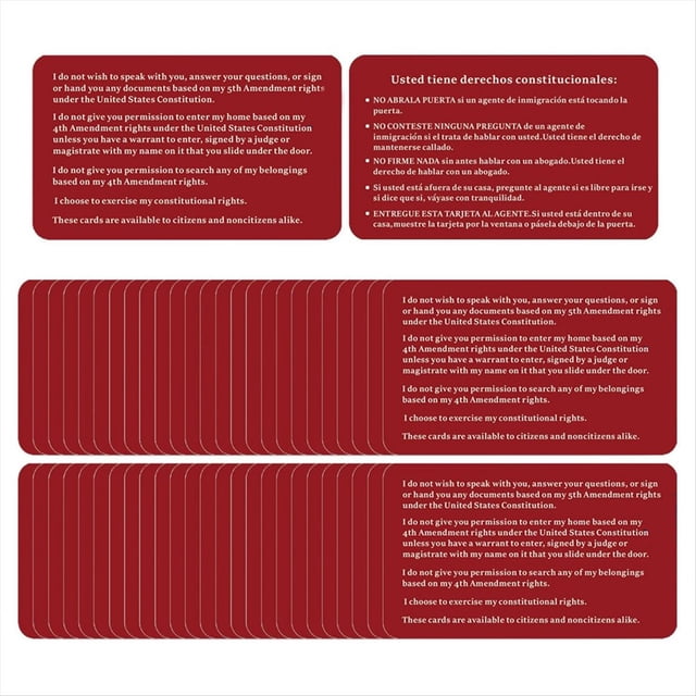 Connaissez Vos Droits Carte Rouge d'Immigration - Rappel des Droits Constitutionnels en Anglais et en Espagnol pour les Rencontres d'Immigration 50 Pcs