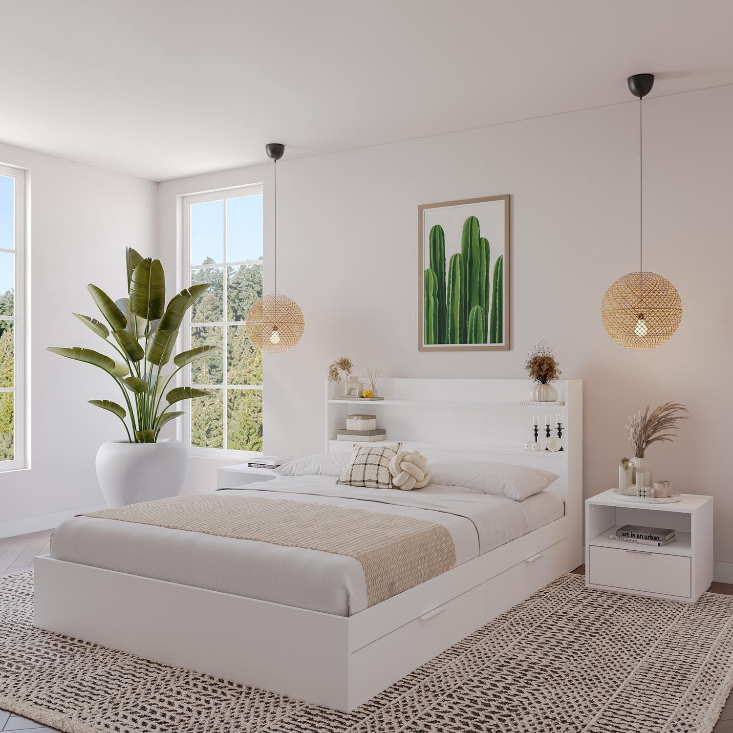 Nexera Hunter Lit plateforme avec tête de lit et 2 tables de nuit