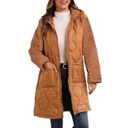 Mceream Winter Jackets Women Warm Sherpa Fleece Quilted Lightweight Puffer Jackets Long Down Coats Parka Hooded Overcoat Plus Size Outwear Abrigo Largo De Invierno Para Mujer Yellow S