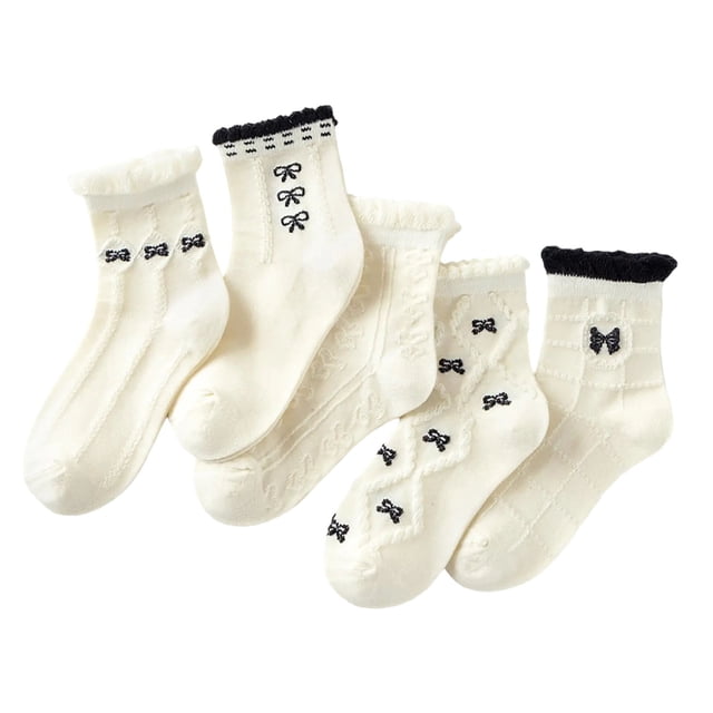 3-14Y Children'S Girls 5Pc Socks Mid Tube Socks Baby Ankle Sock Crew Soft Comfort White R