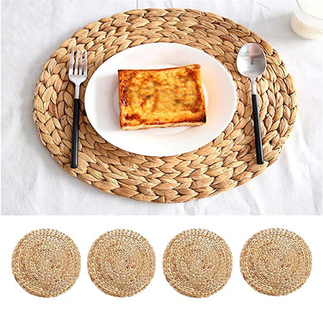 Woven Placemats, Round Placemats,Rattan Placemats,Round Woven Placemats Set, Heat-Resistant/Non- Dinner Plates, 6PCS