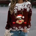 thumbnail image 2 of Femmes Pull Pulls- Pull Drop Épaule Col Rond Manches Longues Noël Tricot Sweat-Shirts Floraux Occasionnels Tops pour L Automne / Printemps / Hiver Rouge L, 2 of 7