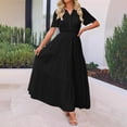 thumbnail image 2 of HXWCHs Robe en Denim pour Femme, Fluide, Col en V, Taille à Nouer, Robe d'Été Décontractée, Confortable, Plage, Évasée, Maxi pour la Saison du Printemps, Noir, TG, 2 of 7