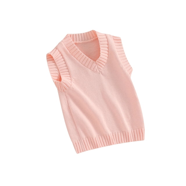FOCUSNORM Toddler Sweater Vest Lightweight Sleeveless V Neck Solid Color Pullover Knitted Tank Tops