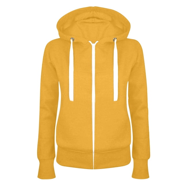Mrat Mode Femmes Chandail pour Femmes Décontracté à Capuche Ajusté à Fermeture Éclair Manches Longues Col Rond Chandail à Capuche à Fermeture Éclair Complète Chandail Uni Veste Ample en Molleton Tunique en Lin Chandail Manteau Jaune_cc TTG