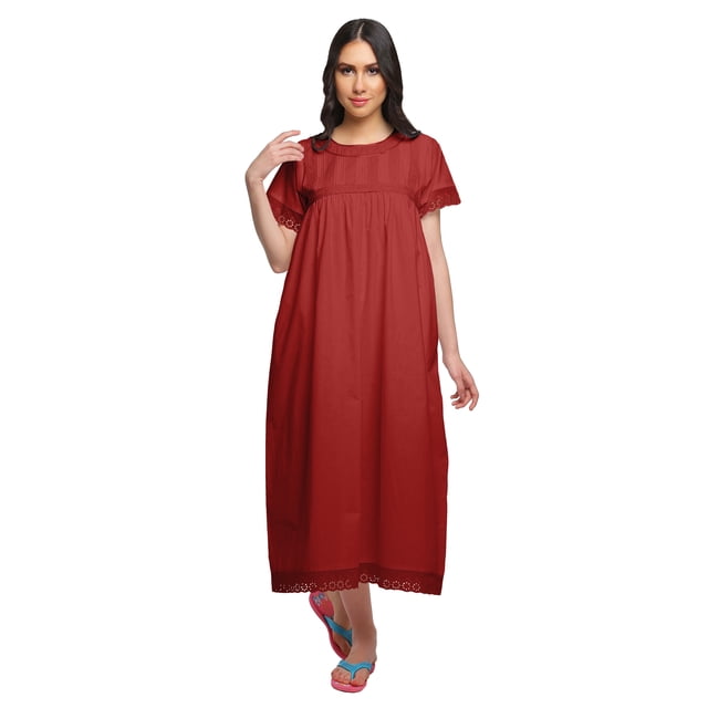 Moomaya Robe de Nuit à Manches Courtes pour Femmes en Coton, Ligne A, Maxi, Tenue de Nuit
