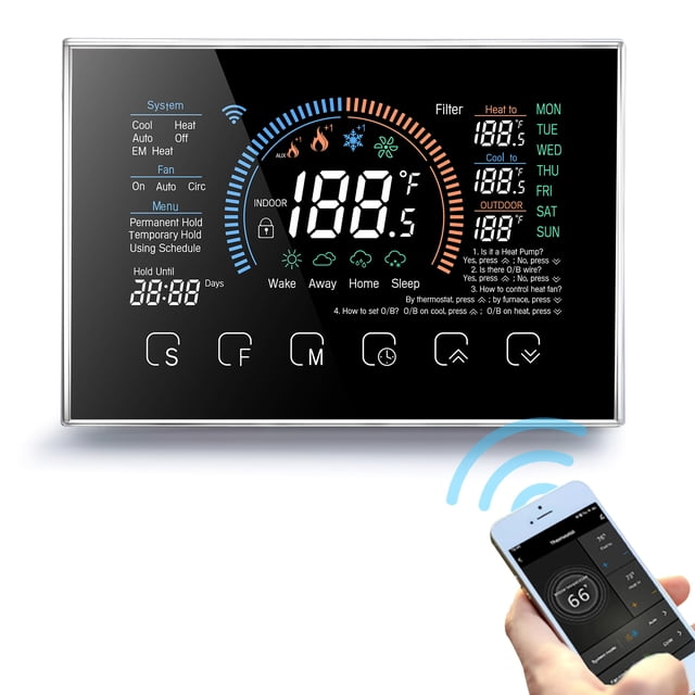 WiFi Smart Heat Pump Room Thermostat Temperature Controller 4.8 Inch
