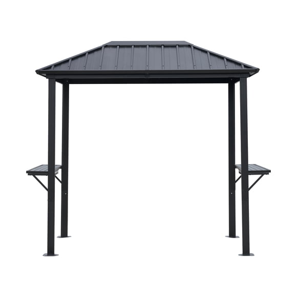 5'x8' Hardtop Grill Gazebo, All‑Weather Galvanized Steel Hardtop Gazebo With Aluminum Frame, 2 Side Shelves & Heavy‑Duty Hooks For Outdoor Patio BBQ