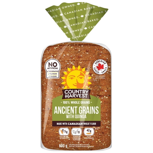 Country Harvest Ancient Grains With Quinoa Bread, 100% Whole Grains, No Artificial Preservatives, Flavours or Colours, 600g