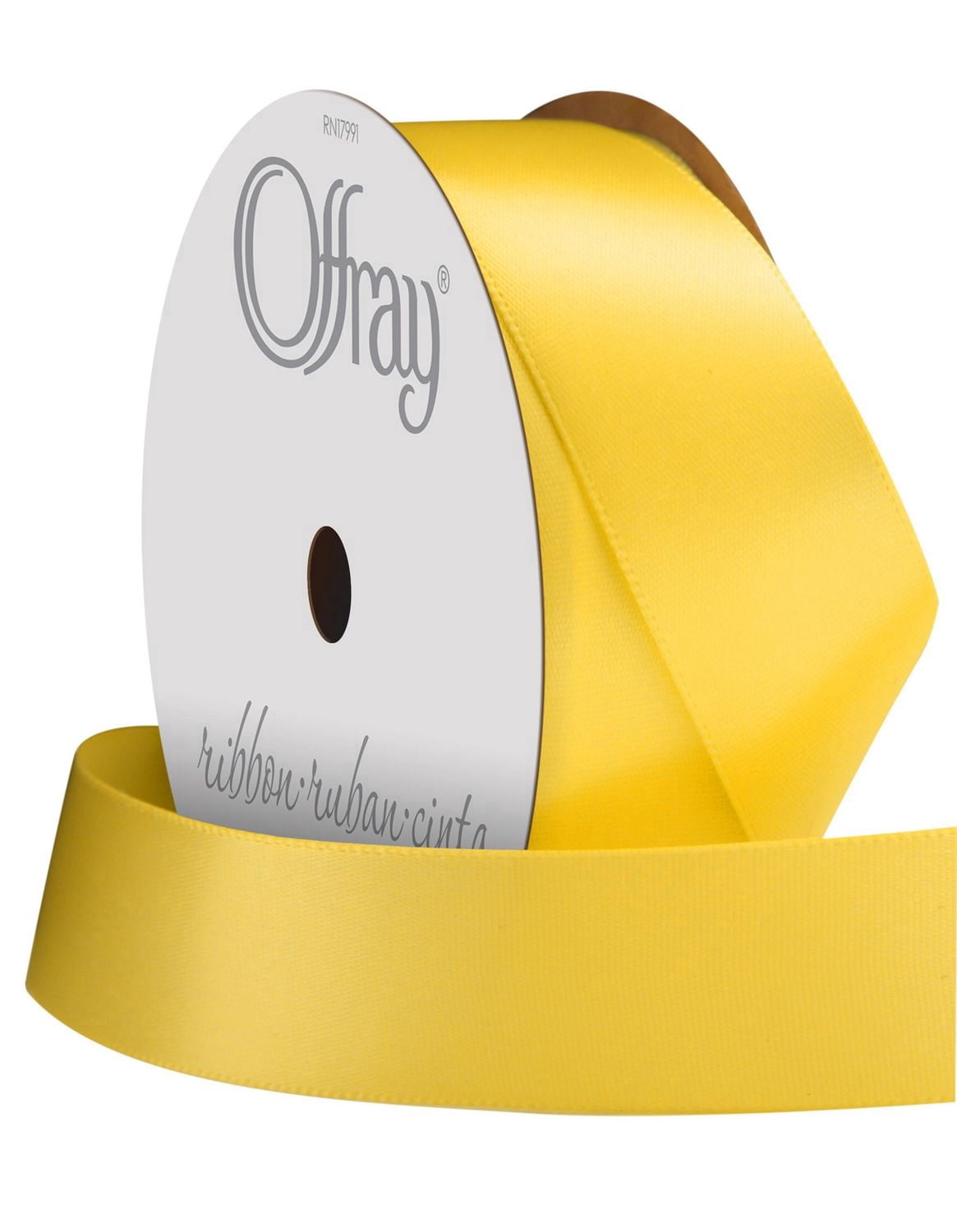 Offray Ribbon, Lemon Yellow 7/8 inch Single Face Satin Polyester Ribbon for Sewing, Crafts, and Gifting, 18 feet, 1 Each