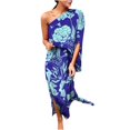 thumbnail image 2 of TMOYZQ 50 % de Rabais Été! Robe Longue Maxi à une Épaule pour Femmes, Ourlet Fendu, Imprimé Floral, Manches Courtes Évasées, Coupe Ample Froncée, Robe de Cocktail, Robe de Soirée, Robes d'Invitée de Mariage, 2 of 5