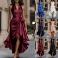thumbnail image 1 of Mceream Robes de Cocktail pour Femmes Invitées de Mariage Grande Taille Robe Longue Portefeuille en Satin Sans Manches à Col en V à Volants Asymétrique Élégante Robe Formelle Bordeaux TTG, 1 of 8