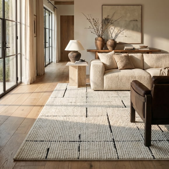 Rug Branch Domus 4'x6' (Exact Size: 3'11" x 5'7") Abstract Indoor Area Rug, Green Cream, Modern - Living Room, Bedroom, Dining Room, and Kitchen