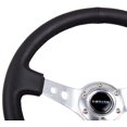 thumbnail image 2 of NRG Innovations RST-006SL Volant Renforcé (Volant Sport de 350 mm (3 Pouces de Profondeur) - Rayons Argentés avec Trous Ronds/cuir Noir), 2 of 3
