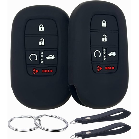 GHSDFBB Housse de Clé en Caoutchouc de Silicone Compatible avec (5 Boutons) 2022 2023 2024 Honda Accord Civic HR-V CR-V Pilot Sport SI EX EX-L Touring (Noir Noir)