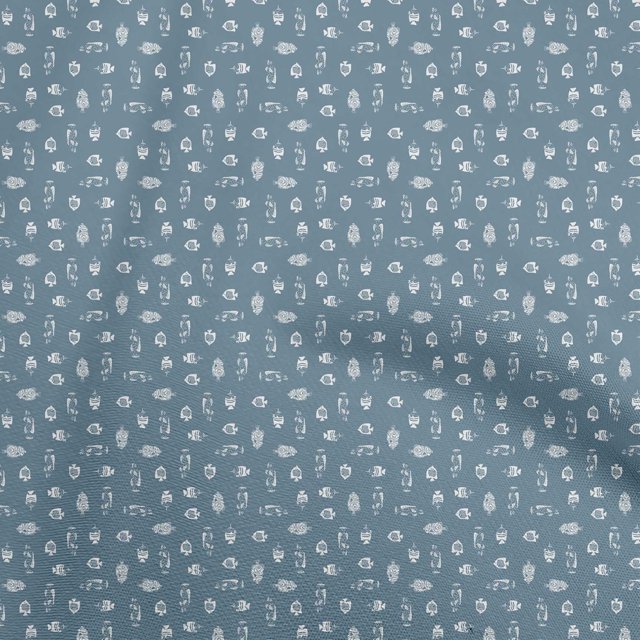 oneOone Viscose Chiffon Dusty Blue Fabric Fish Sewing Craft Projects Fabric Prints By Yard 42 Inch Wide