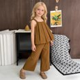 thumbnail image 3 of Qtocio Girls 2 Piece Outfits Solid Crew Neck Ruched Sleeveless Tank Top Wide Leg Pants Casual Fashion Summer Matching Set for Girls, 3 of 5