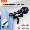 thumbnail image 2 of VEVOR Double Rod Curtain Rods, 36-72 inches(3-6ft) Adjustable Length, Black Double Curtain Rods with Round Finials, 1" and 3/4" Diameter, Double Window Drapery Rod for Sheer and Blackout Curtains, 2 of 9