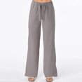 thumbnail image 2 of Timegard Cotton Linen Pants for Women Elastic Waisted Drawstring Straight Leg Lightweight Lounge Trousers, 2 of 6