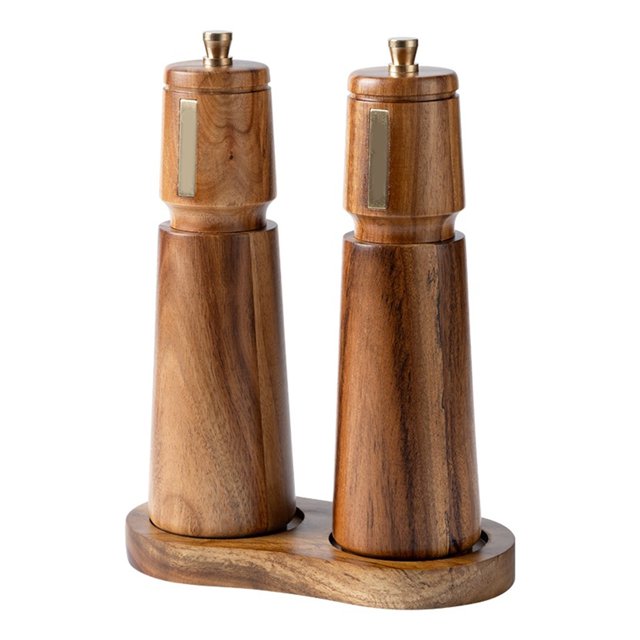 Ensemble de Moulins à Sel et Poivre en Bois Manuel Réglable avec Plateau