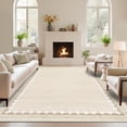thumbnail image 1 of Washable Area Rug 9x12ft – Soft Non-Slip Low Pile Carpet with Modern Border Design, Neutral Beige – Large Rug for Living Room, Bedroom and Dining Room, 1 of 8