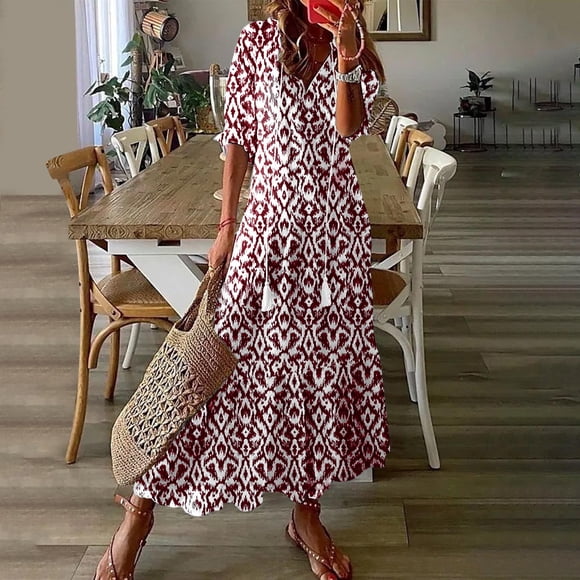 FcBaudy Summer Dresses for Women,Womens Dresses,Skirt for Women Fashionable Women's Casual Spring/summer V-neck Short Sleeved Printed Dress Ladies skirt