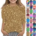thumbnail image 2 of lcziwo Offres du Jour en Liquidation! Chandails à Manches 3/4 pour Filles 2025 Mode Paillettes Graphique Imprimé Pailleté Hauts de Fête Automne Décontracté Col Rond Chandail Blouse Multicolore, 2 of 6