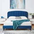 thumbnail image 1 of Intexca Queen Size Velvet Bed Frame, Adjustable Headboard, Wood Slats (Blue), 1 of 5