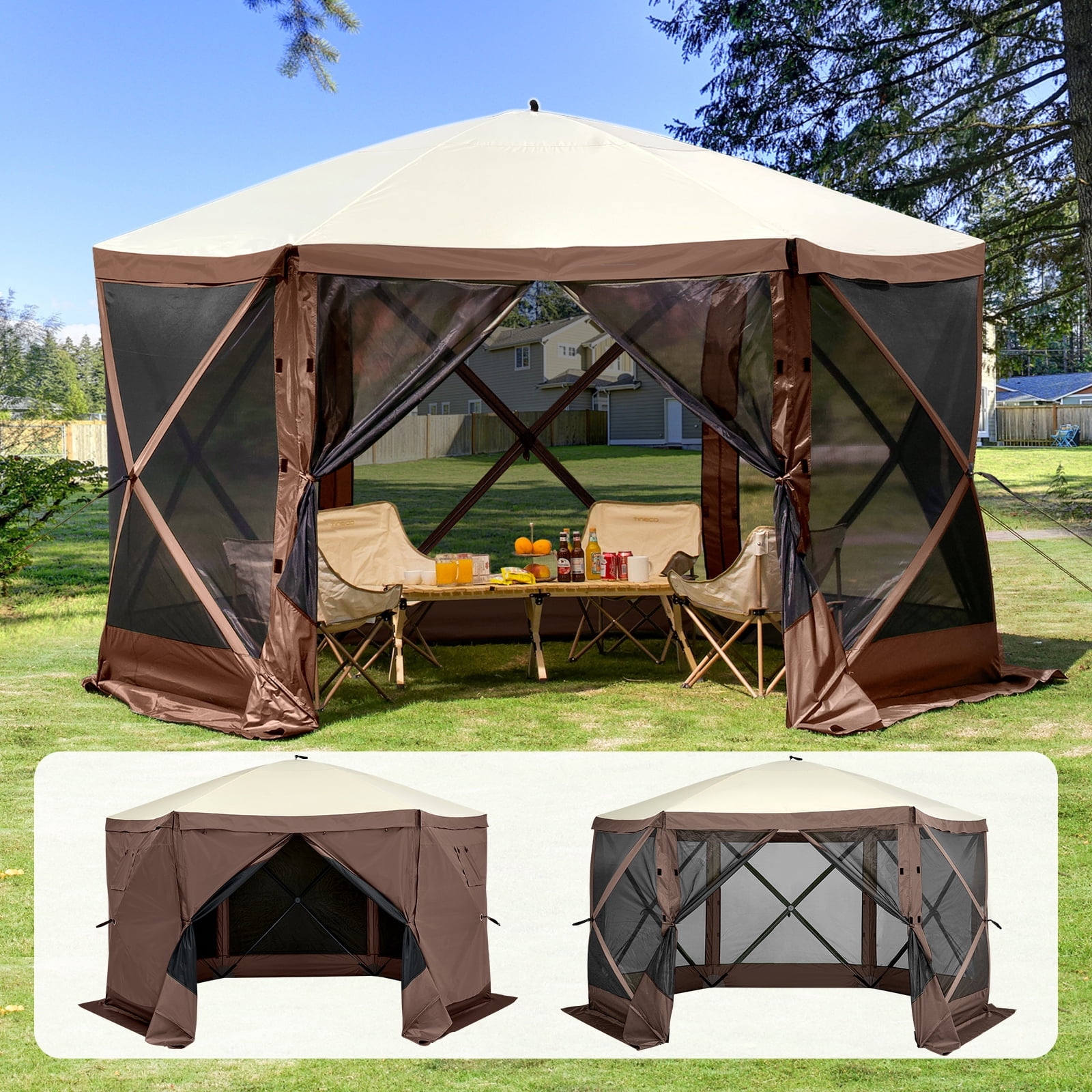 KFFKFF 11.5x11.5FT Camping Gazebo Screen Tent, Pop Up Gazebo, Pop