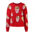 thumbnail image 1 of Kcodviy Chandail à Imprimé Coloré à Paillettes avec Panier de Basketball pour Femmes, Col Ras du Cou, Coupe Ample, Long, Chandails à Capuchon pour Femmes, Manches Longues, Chandail à Enfiler, 1 of 5