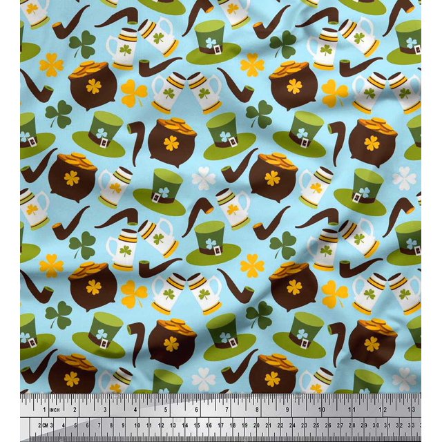 Soimoi Modal Satin Fabric Coin Pot & Cups Printed Craft Fabric by The Yard 42 Inch Wide