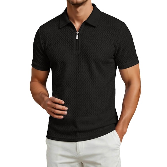DGMIOCS Mens Short Sleeve Polo Cotton Classic Collar Vacation Black XXL
