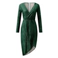 thumbnail image 4 of TSADFHJI Jupes pour Femmes Longueur Courte Décontractée Robe de Soirée pour Femme à Col en V à Manches Longues m Vert, 4 of 7
