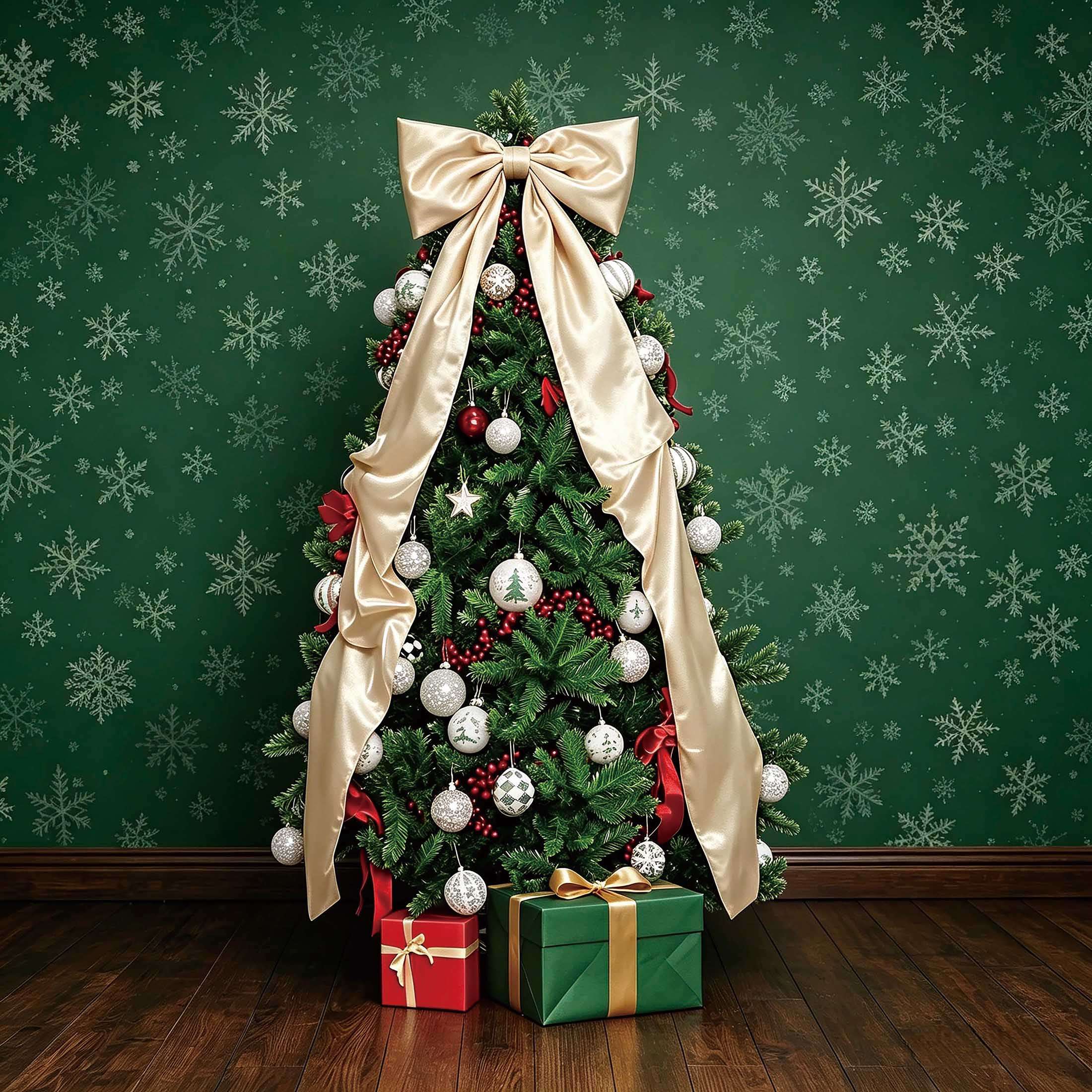 Holiday Time Champagne Satin Fabric Bow Christmas Tree Topper, 85.5"