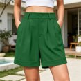 thumbnail image 2 of Fsgntruao Women's Fashion Solid Color Elastic Waist Pocket Button Zipper Shorts Pants, 2 of 7