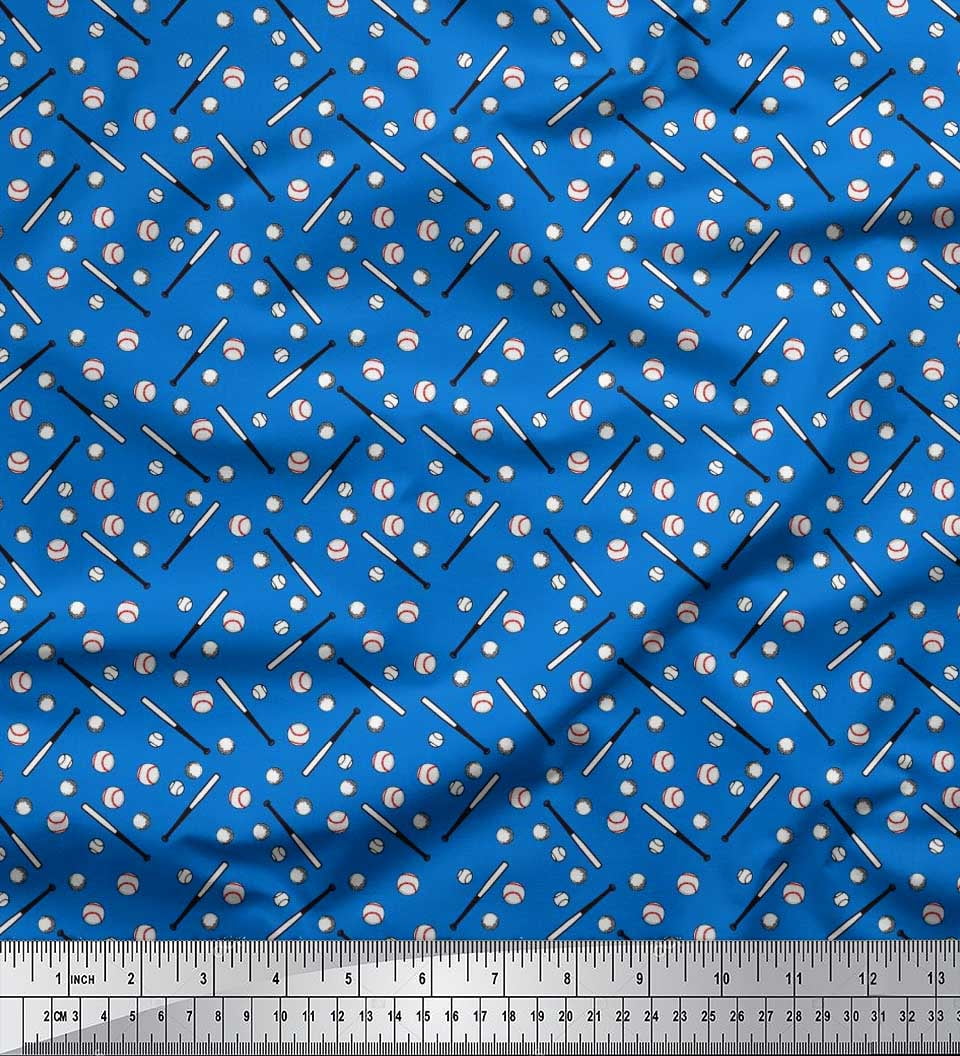 Soimoi Rayon Crepe Fabric Baseball Sports Printed Craft Fabric by The Yard 46 Inch Wide
