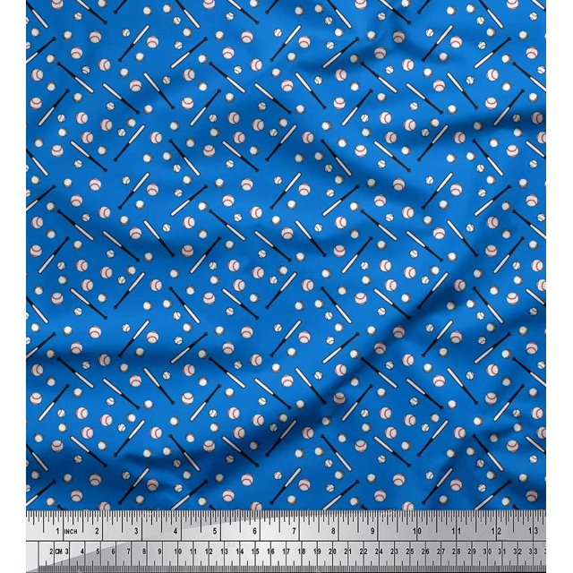 Soimoi Poly Georgette Fabric Baseball Sports Print Fabric by Yard 42 Inch Wide