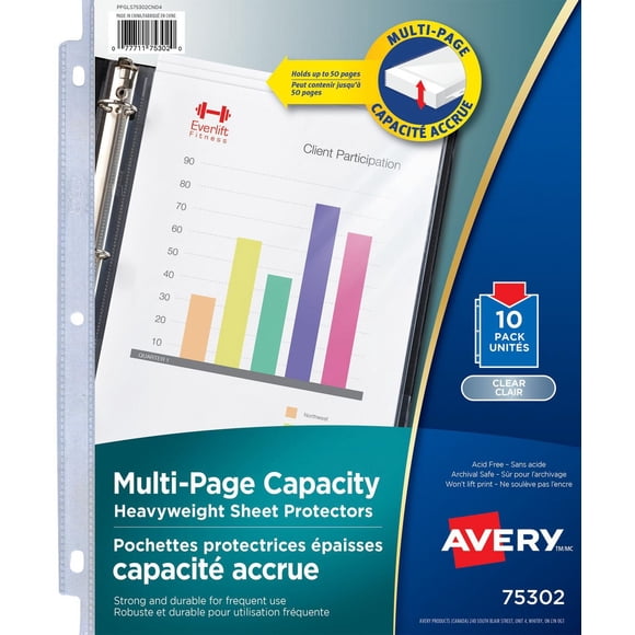 Capacité accrue pochettes protectrices Avery, clarté d'un diamant, sans acide, pqt 10 - 75302