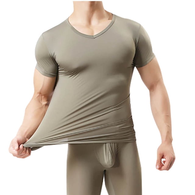 Fengqque Men’s Slimming Compression Body Shaper V-Neck for Back Support, Gynecomastia & Hernias Army Green L(L)