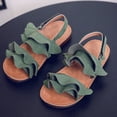 thumbnail image 2 of GiLiling Girls Sandals, Open-Toe Summer Shoes with Ruffle Straps Adjustable Ankle Closure, Non-Slip TPR Sole for Casual Fashion Wear (Green, 5-5.5 Years), 2 of 2