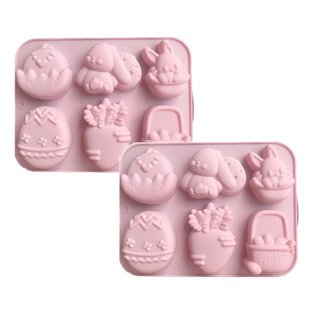 Oleegame 2PC Cookie Mold Easter Rabbit Egg Silicone Cake Chocolate Cake Baking Abrasive Pink