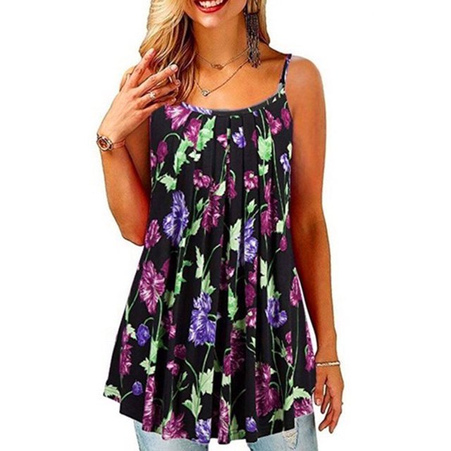 facefd Tops Strap Scoop Neck Vest Sleeveless Tops Strap Printed Women Cloth Type 4 6XL