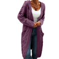 thumbnail image 1 of Women Hooded Open Front Cardigan Cable Knit Sweaters Solid Chunky Long Sweater Coats with Pockets, 1 of 5