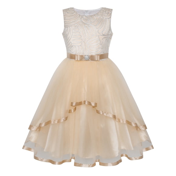 Robe de Demoiselle d'Honneur pour Fillette Beige Mariage Fête Robe de Demoiselle d'Honneur 8 Ans