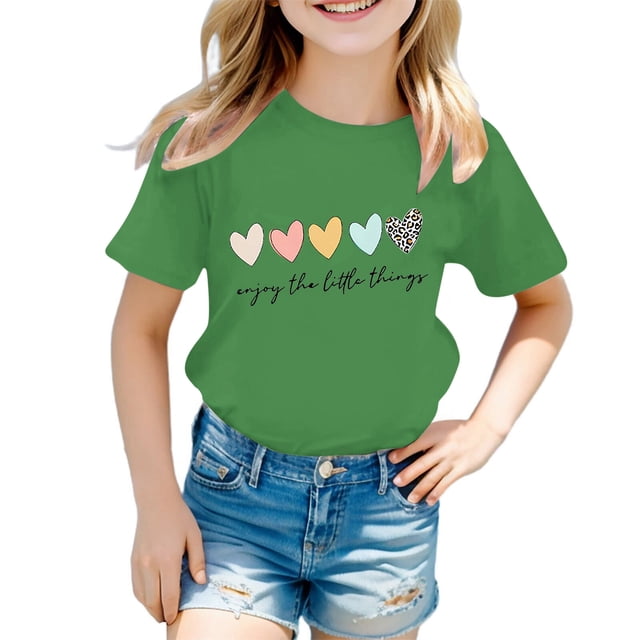 2025 Filles Mignon Imprimé Graphique T-Shirts 5T Filles Col Rond Manches Courtes Filles T-Shirt Manches Courtes Tee Été Décontracté T Filles Hauts T-Shirt