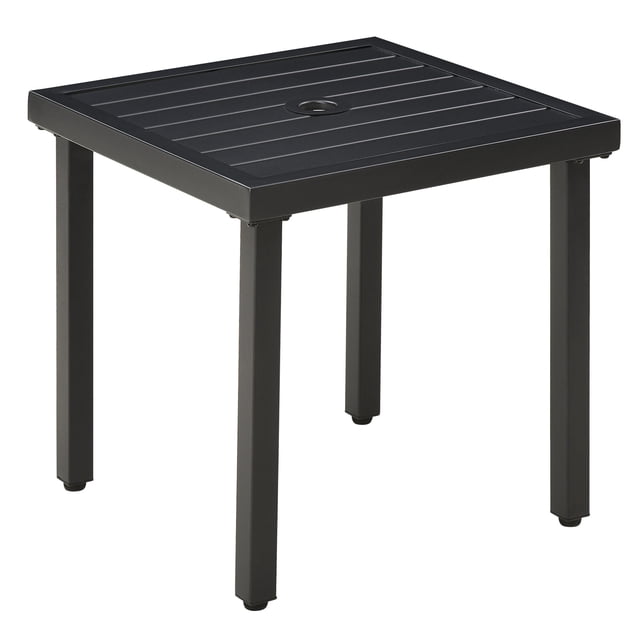 Outsunny Table d'Appoint de Jardin, Table Basse avec Trou pour Parasol, Patio, Noir