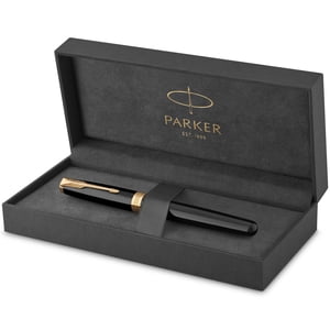 PARKER Sonnet Fountain Stylo, Laque noire avec tige d'or, Nib moyen (1931495)