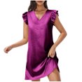 thumbnail image 2 of Ovzne Robes pour Femmes 2025 Robe de Plage Robe pour Femme à la Mode Couleur Unie Couleur Vive Jupe Courte Col en V Robe à Capuche à Manches Robe pour Femme Robe Courte Liquidation, 2 of 6
