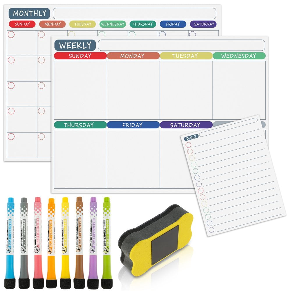 MesaSe Magnetic Dry Erase Calendar Kit Whiteboard with 8 Markers and 1 Eraser Fridge Weekly Calendar Planner Board for Kids Adults 16.7×12in