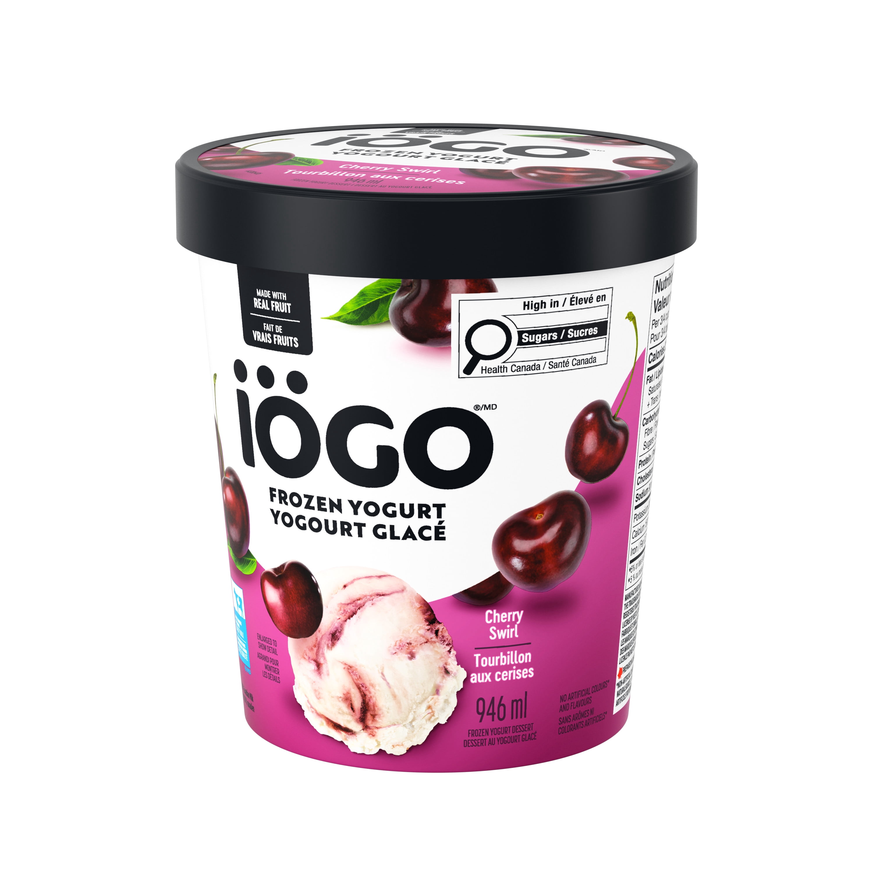 IOGO Yogourt glacé Tourbillon cerises, vanille, fruits, vrais produits laitiers 946 ml